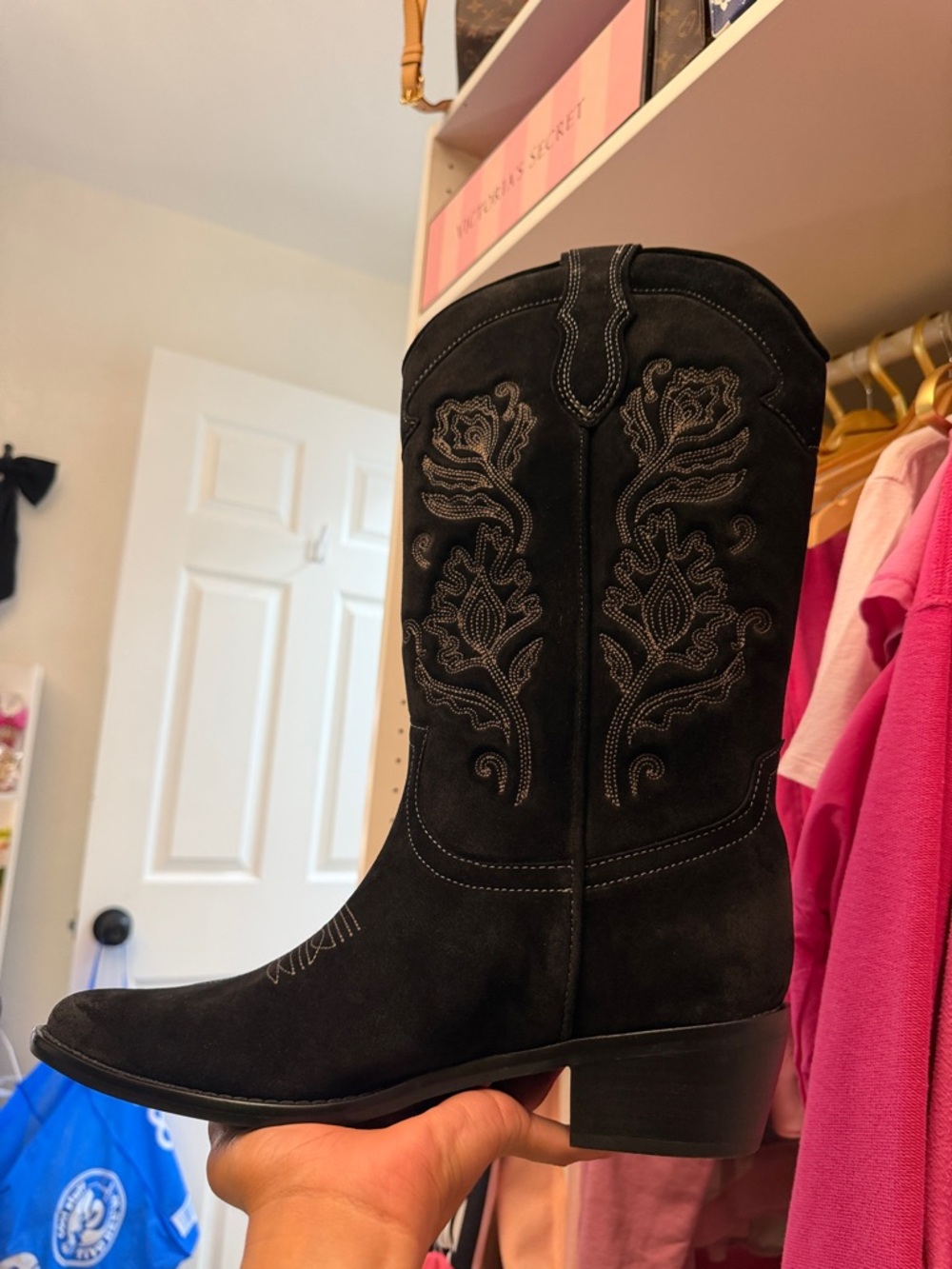 Black Sam Edelman rue Western Suede Women's Cowboy Boots - Picture 4 of 7